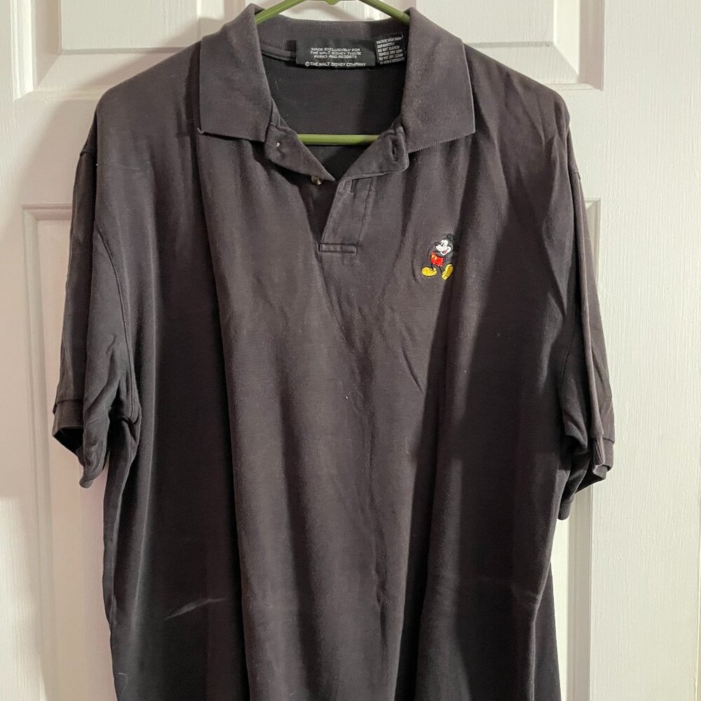 Men's Large (L) Black Disney Store Mickey Mouse Logo Polo. Vintage